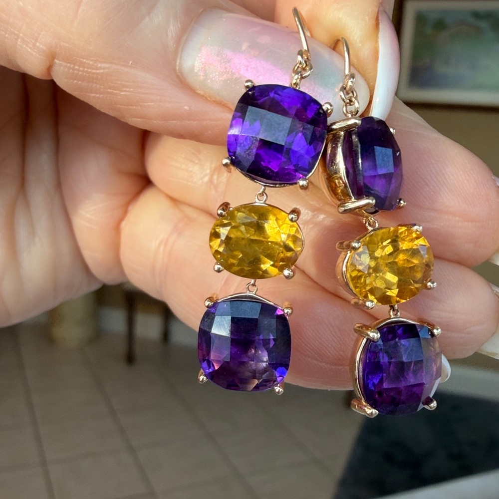 14 karat gold, amethyst, and citrine Drop Earrings - Picture 13 of 13